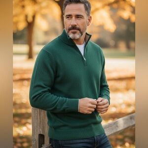 Lorenzo Magni - Made in Italy - Forest Green Zip-Up Men's Wool Sweater